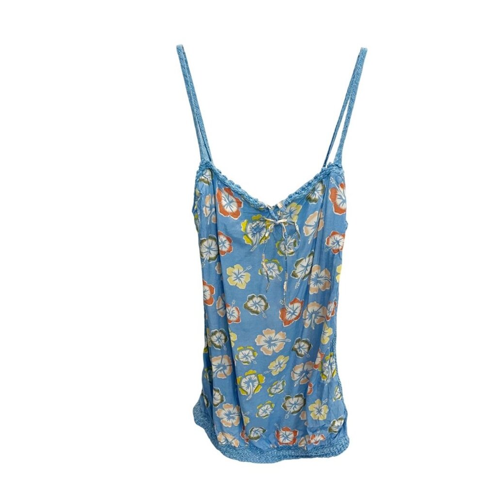 Urban Outfitters Blue Hawaiian Floral Crochet Mini Dress Tropical Vacation SMALL